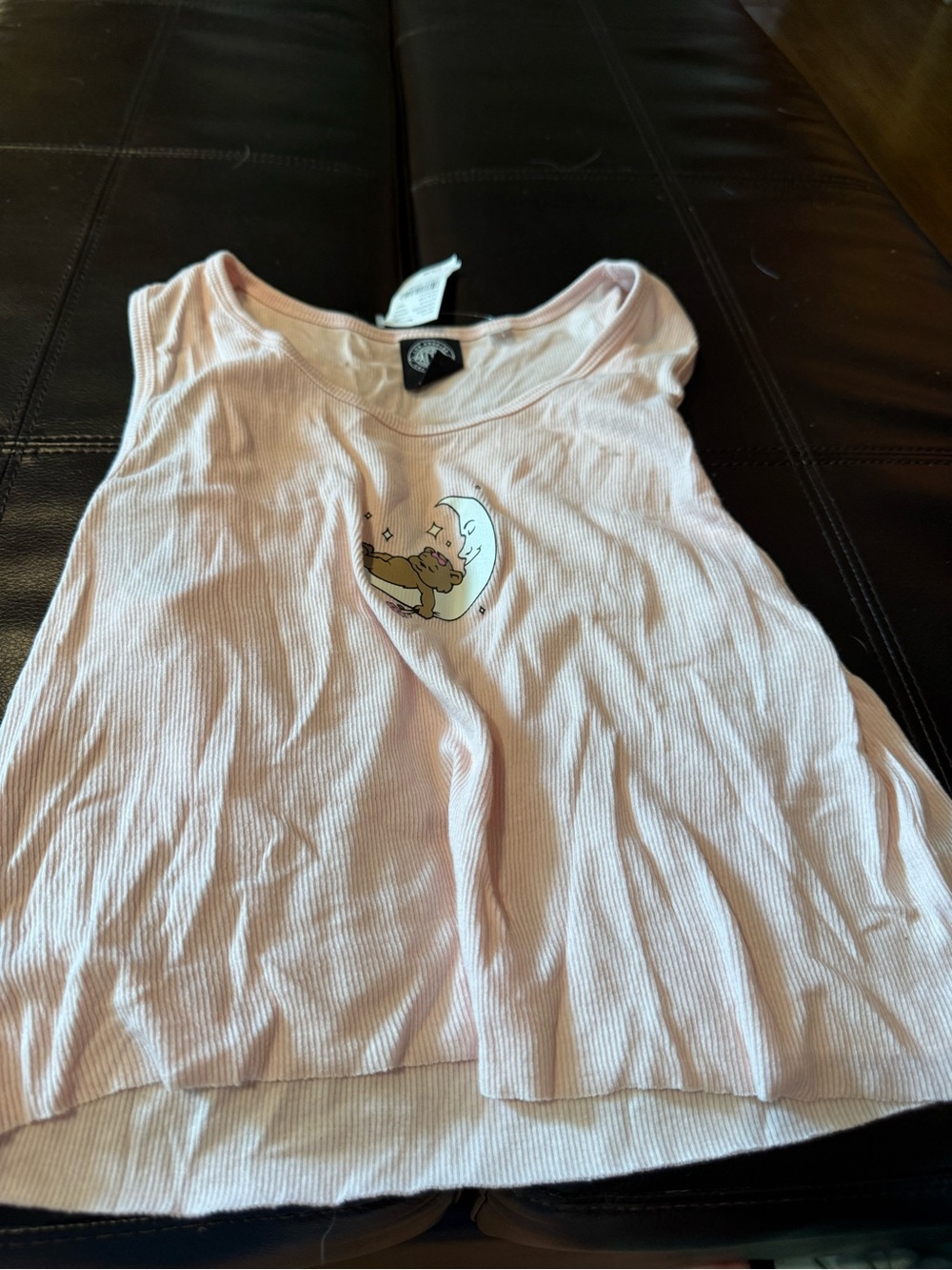 PacSun Light Pink Ribbed Crop Tank with Moon Graphic